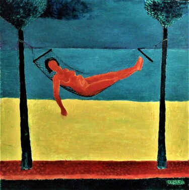 Schilderij getiteld "Женщина в гамаке" door Chuzhik, Origineel Kunstwerk, Olie