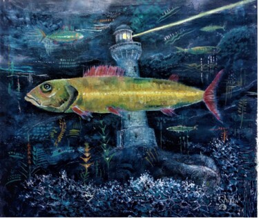 Картина под названием "Золотая рыба" - Chuzhik, Подлинное произведение искусства, Масло