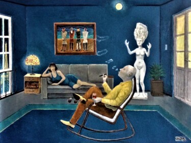 Peinture intitulée "Синяя комната. Авто…" par Chuzhik, Œuvre d'art originale, Huile