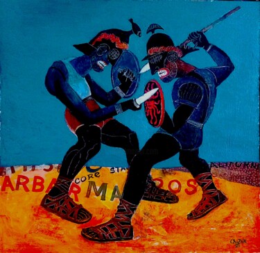Painting titled "Два гладиатора" by Chuzhik, Original Artwork, Oil