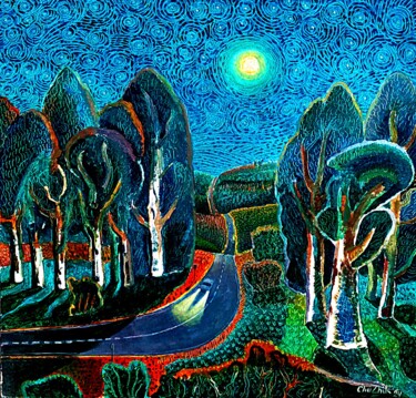 Pintura intitulada "Дорога.  Лунная ноч…" por Chuzhik, Obras de arte originais, Óleo