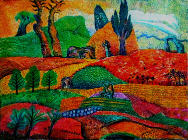 Malerei mit dem Titel "Зелёная гора" von Chuzhik, Original-Kunstwerk, Öl