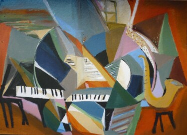 Pintura intitulada "Un son d'horizon" por Christelle Veron Cherbonnier, Obras de arte originais, Acrílico