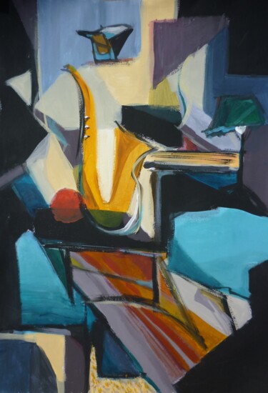Malerei mit dem Titel "Composition au saxo…" von Christelle Veron Cherbonnier, Original-Kunstwerk, Acryl