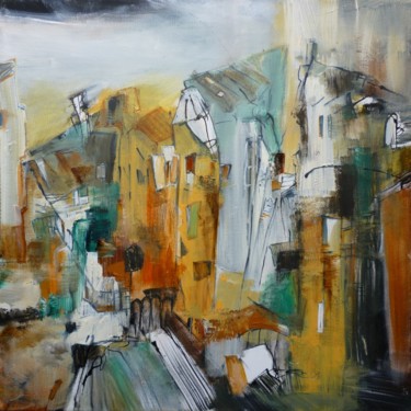Façades au soleil couchant Painting titled "Façades au soleil c…" by Christelle Veron Cherbonnier, Original Art, Acrylic