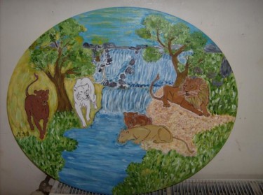 Peinture intitulée "LION AU REPOS" par Loulou, Œuvre d'art originale, Huile