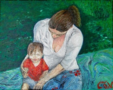 Painting titled "Moeder en kind (Lys…" by Ciarán Ó Néill, Original Artwork