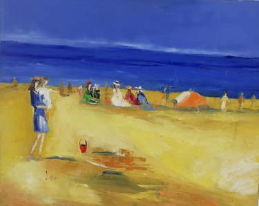 Картина под названием "Journée à la plage" - Cica, Подлинное произведение искусства, Масло