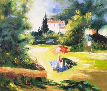 Painting titled "Pique-nique dans le…" by Cica, Original Artwork, Oil