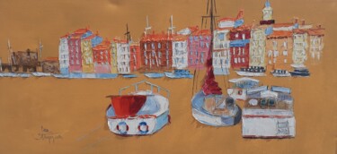 Painting titled "Port de Saint Trope…" by Cica, Original Artwork, Oil