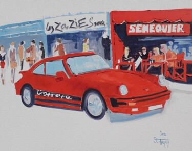 Pittura intitolato "Porsche rouge à Sai…" da Cica, Opera d'arte originale, Olio