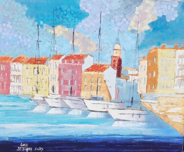 Pintura intitulada "Port Saint Tropez 8" por Cica, Obras de arte originais, Óleo