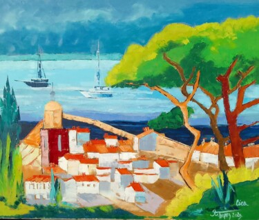 Painting titled "Vue Saint Tropez Pa…" by Cica, Original Artwork, Oil