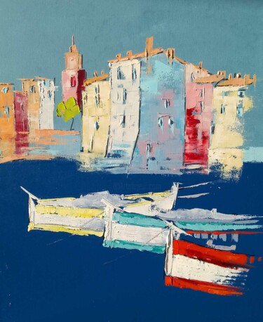 Peinture intitulée "Ponche 3 barques" par Cica, Œuvre d'art originale, Huile