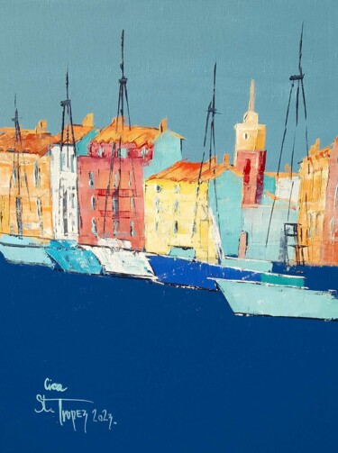 Painting titled "Port Saint Tropez 6" by Cica, Original Artwork, Oil