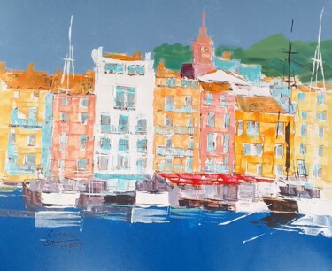 Painting titled "Centre port St Trop…" by Cica, Original Artwork, Acrylic