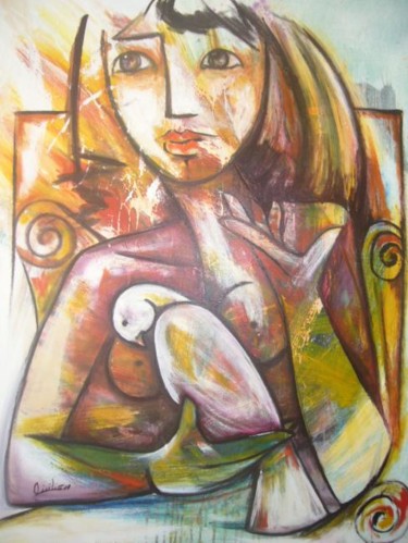 Pintura titulada "Muchacha con  Paloma" por Cicilio, Obra de arte original, Oleo