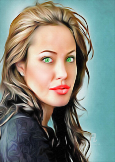 Digital Arts titled "Angelina Jolie" by Ciezar, Original Artwork, Digital Painting