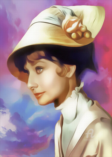 Digital Arts titled "Audrey Hepburn no f…" by Ciezar, Original Artwork, Digital Painting