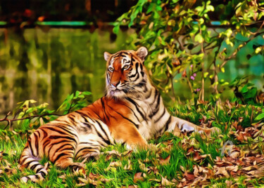 Digital Arts titled "O tigre em seu mome…" by Ciezar, Original Artwork, Digital Painting
