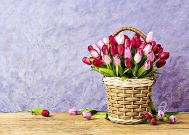Arts numériques intitulée "Um cesto de tulipas" par Ciezar, Œuvre d'art originale, Peinture numérique