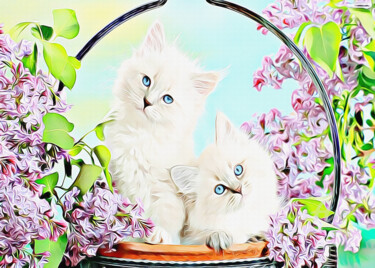 Digital Arts titled "Dois gatinhos na ce…" by Ciezar, Original Artwork, Digital Painting