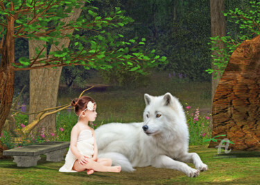 Digitale Kunst mit dem Titel "A garotinha e o lobo" von Ciezar, Original-Kunstwerk, Fotomontage