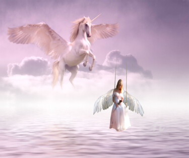 Digital Arts titled "O anjo e o unicórnio" by Ciezar, Original Artwork, Photo Montage