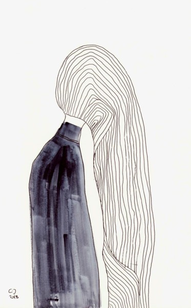 Druckgrafik mit dem Titel "Line Girl" von Çiğdem Durukan, Original-Kunstwerk, Aquarell