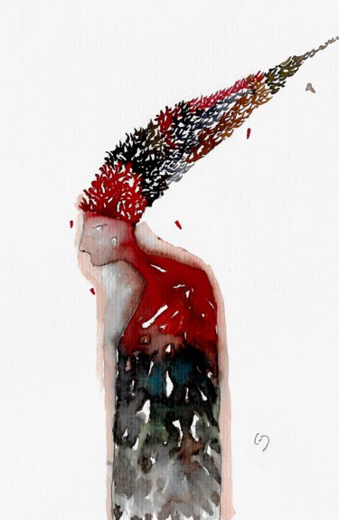 Schilderij getiteld "hair fall" door Çiğdem Durukan, Origineel Kunstwerk, Aquarel