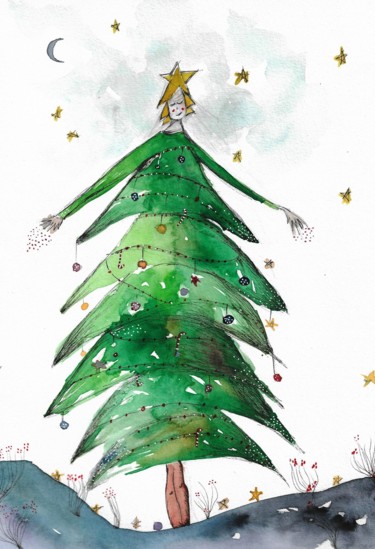 Painting titled "you are also a tree" by Çiğdem Durukan, Original Artwork, Watercolor