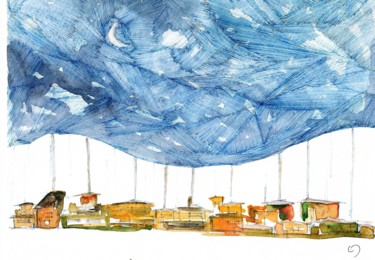 Peinture intitulée "village" par Çiğdem Durukan, Œuvre d'art originale, Aquarelle