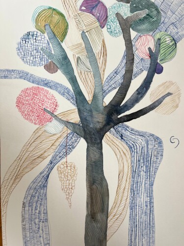 Desenho intitulada "the tree" por Çiğdem Durukan, Obras de arte originais, Aquarela