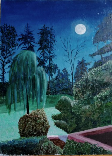 Pittura intitolato "superluna" da Cigno, Opera d'arte originale, Olio