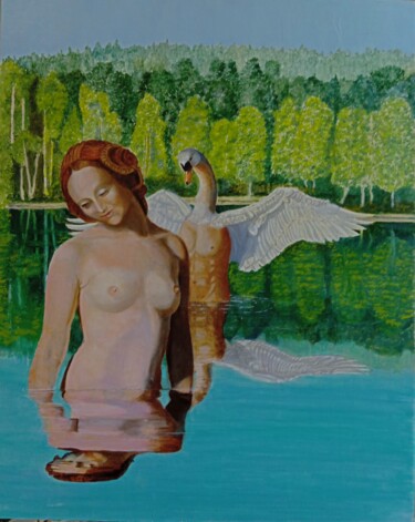 Painting titled "Leda e il cigno" by Cigno, Original Artwork, Oil