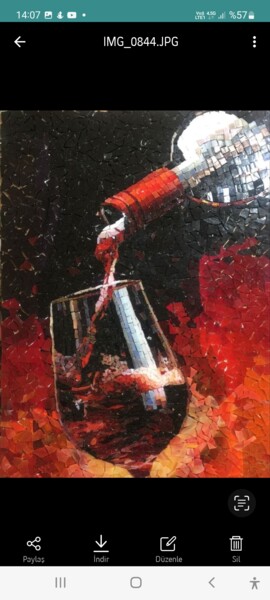 Ζωγραφική με τίτλο "Şarap (wine)" από Cihan Onurlu, Αυθεντικά έργα τέχνης, Ψηφιδωτό Τοποθετήθηκε στο Ξύλινο φορείο σκελετό