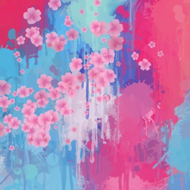 Digitale Kunst mit dem Titel "Larmes en Fleurs" von Cila, Original-Kunstwerk, Digitale Malerei