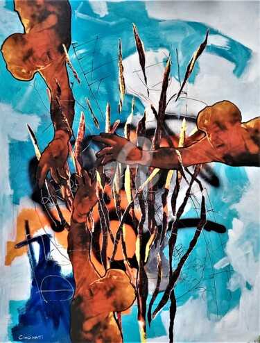 Malerei mit dem Titel "Les trois mondes" von Phil Cincinati, Original-Kunstwerk