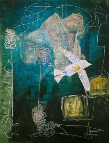 White bird on black board Peinture intitulée "White bird on black…" par Phil Cincinati, Œuvre d'art originale, Acrylique