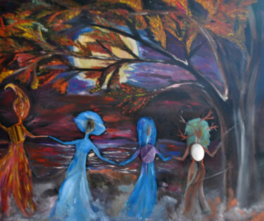 Картина под названием "Les Quatre Soeurs" - Cindy Druelle - Crespel (Lunesia), Подлинное произведение искусства, Масло Устан…