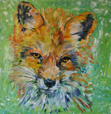 Painting titled "Roxy : Tendre Goupil" by Cindy Druelle - Crespel (Lunesia), Original Artwork, Oil