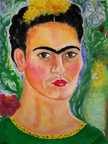 Painting titled "Portrait de Frida K…" by Cindy Millet, Original Artwork, Oil