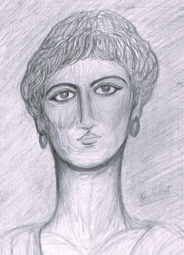 Disegno intitolato "Portrait de femme s…" da Cindy Millet, Opera d'arte originale, Matita