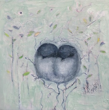 Painting titled "Love Birds" by Cindy Moore Caird, Original Artwork, Oil