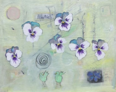 Painting titled "Dance of the Pansie…" by Cindy Moore Caird, Original Artwork, Oil