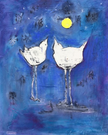 Malerei mit dem Titel "Toasting the Moonim…" von Cindy Moore Caird, Original-Kunstwerk, Öl