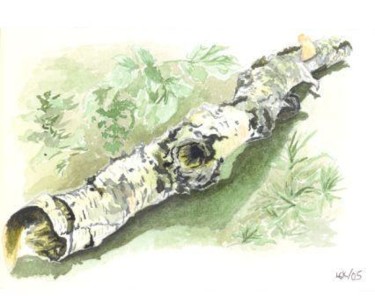 Painting titled "Island Birch Log" by Cindy Krysac, Original Artwork