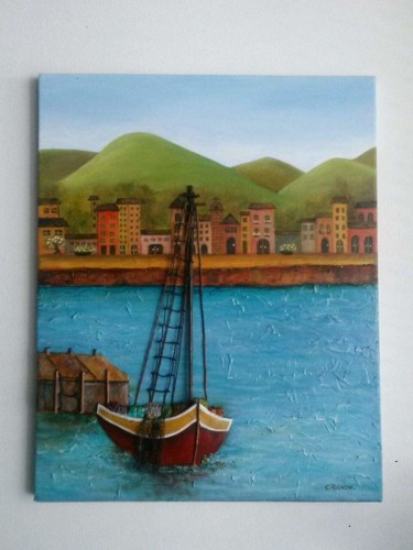 Painting titled "The Red Boat" by Cindy Pance, Original Artwork, Oil
