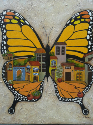 Painting titled "The Butterfly Town" by Cindy Pance, Original Artwork