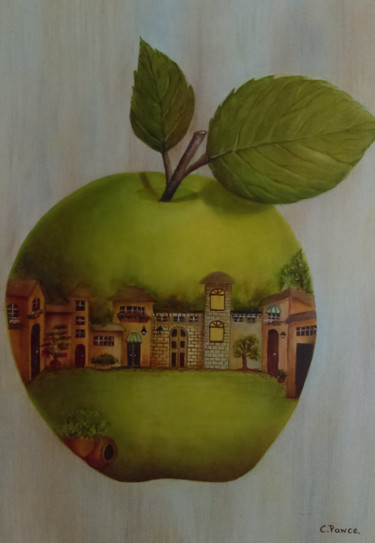 Painting titled "The  Apple" by Cindy Pance, Original Artwork, Oil